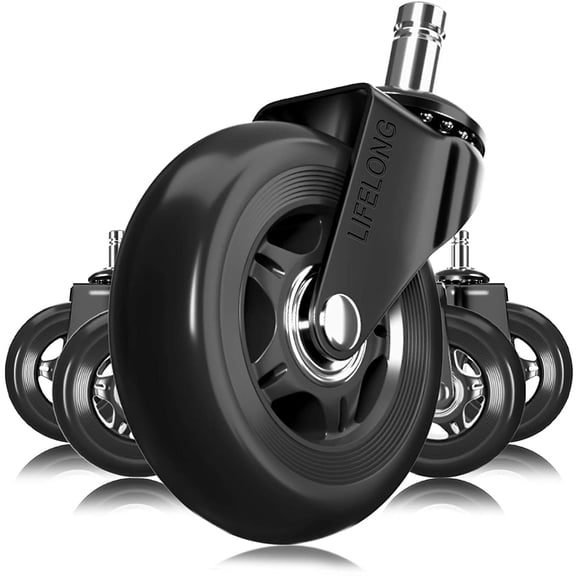 Lifelong Office Chair Caster Wheels, Heavy Duty Rollerblade Style Replacement Wheels for Furniture, Black, Set of 5