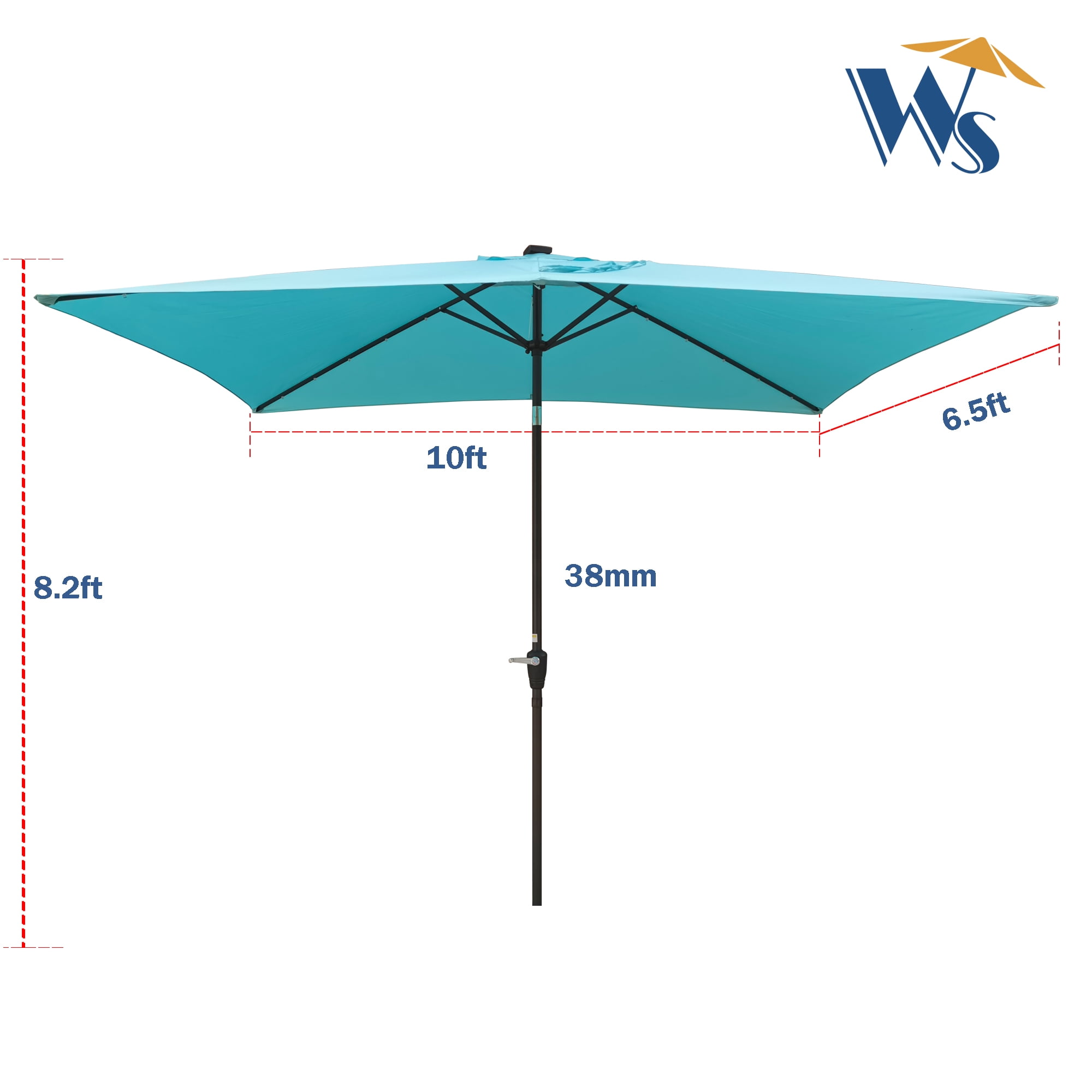 10x6.5 FT Rectangular Patio Umbrella, Solar LED Waterproof Outdoor Sun Shade Canopy with Tilt Function, Turquoise
