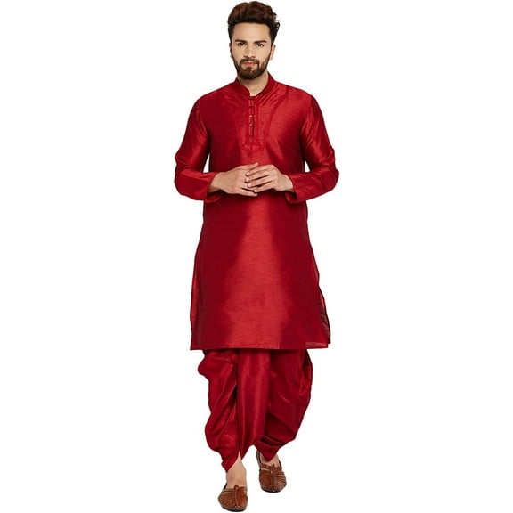 Royal Kurta Mens Silk Blend Dhoti Kurta Set (38, Maroon 2)