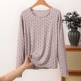 thumbnail image 2 of Asxite Plus Size Womens Pajamas Casual Loose Breathable Long Sleeve Crew Neck Soft Polka Ruffle Sleep Shirt, 2 of 6