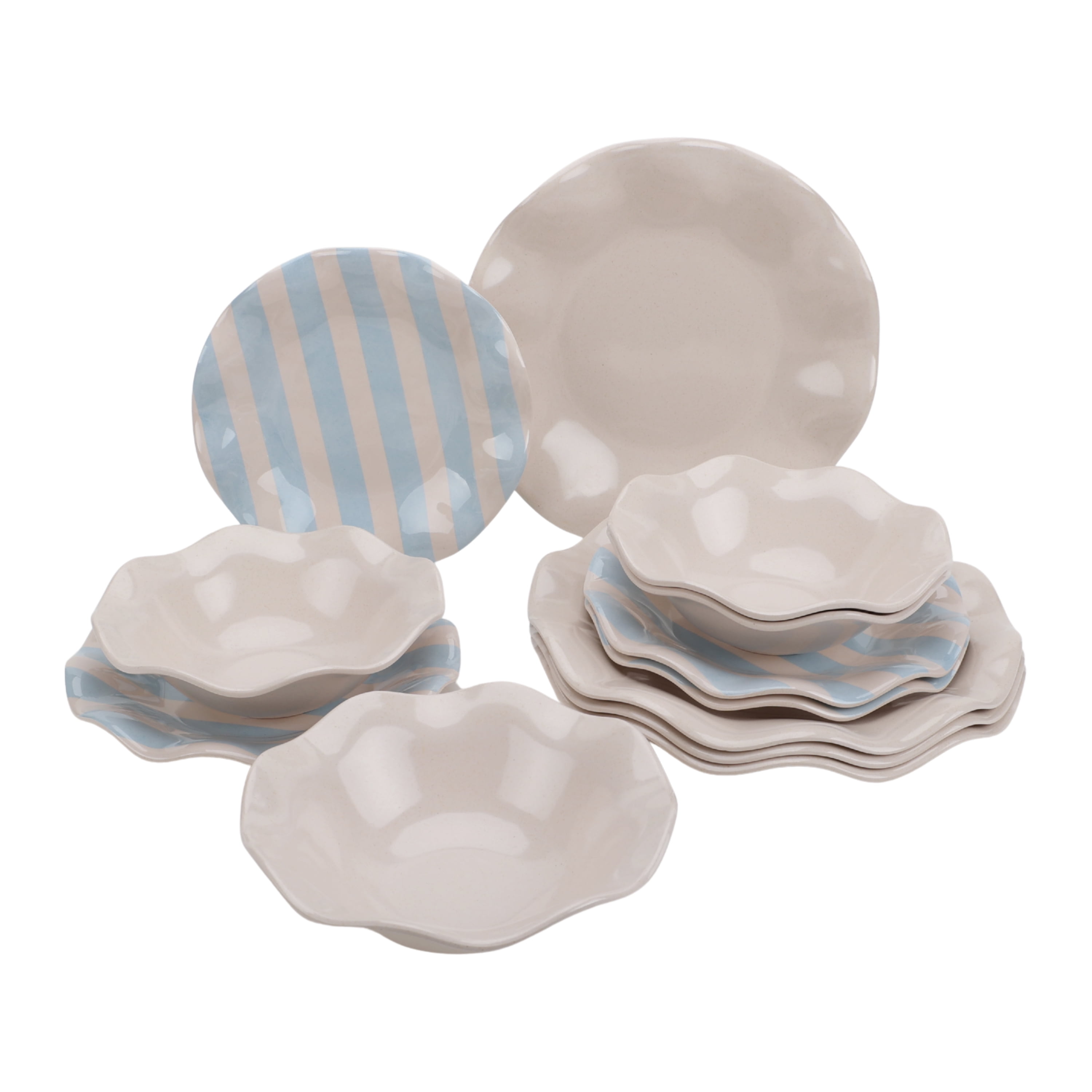 Just Feed Me by Jessie James Decker 12-Piece Bamboo-Melamine Scalloped Dinnerware Set