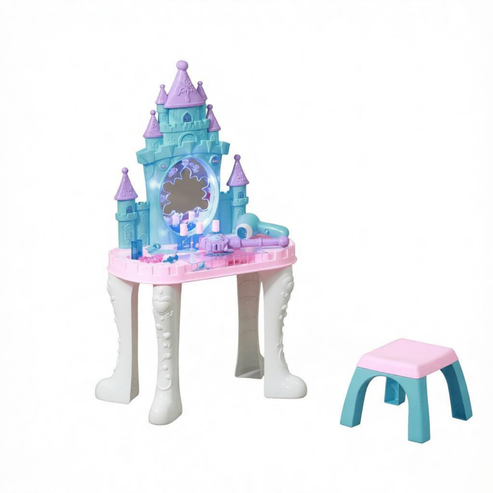 Kids Dressing Table with Mirror Lights and Magic Wand for Ages 3-6