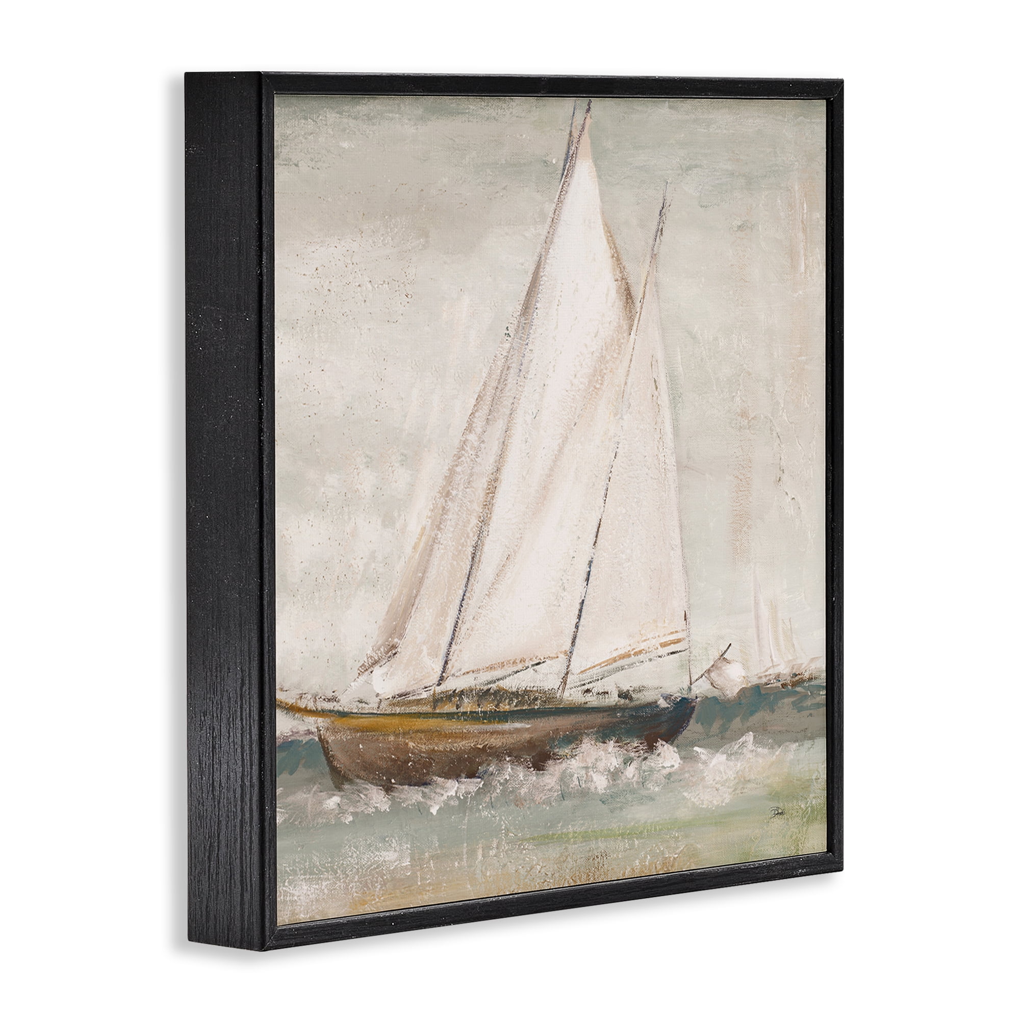 Stupell Industries Traditional Sailboat Splash Transportation Painting Black Framed Art Print Wall Art, 17 x 17