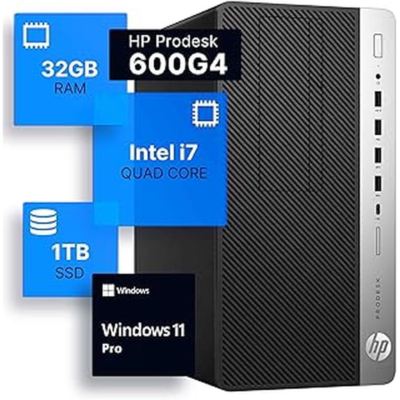Restored HP Desktop PC, Core i7-8700, 32G RAM, 1TB SSD, WiFi, BT, Windows 11 (Refurbished)