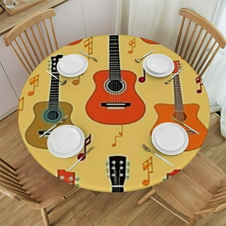

Xllo0ord Fitted Round Tablecloth Guitars Musical instrument yellow guitars notes orange Table cover Elastic Edged Table Cloth Fits Round Tables 31 -35