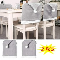 PULLIMORE 2 Pcs Christmas Chair Back Covers Red & Gray Santa Hat Seat Cover for Dining Room Kitchen Party Decor (Gray)