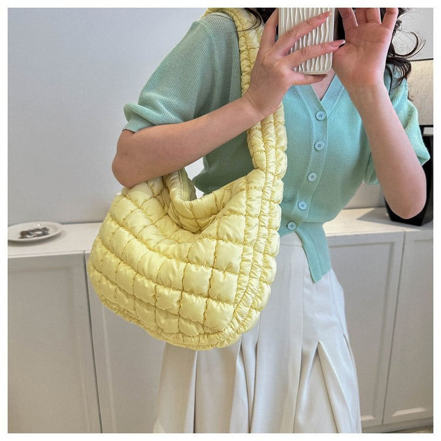 XMMSWDLA Tote Bag Women Quilted Large Shoulder Bags Puffy Bubble Pleated Purse Nylon Padding Cloud Crossbody Bag 2024 Tote Bag for Women Women's Crossbody Handbags