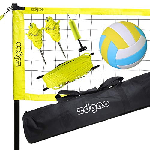 Zdgao Outdoor Portable Volleyball Net System - Adjustable Height Poles with Soft Volleyball Ball, Pump, Boundary Line, and Carry Bag for Backyard, Beach, Lawn (Fluorescent Green)