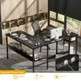 thumbnail image 4 of Homieasy Reversible L Shaped Desk with Magic Power Outlets and USB Charging Ports, Sturdy Corner Computer Desk with Storage Shelves, Gaming Table Home Office Desk, Easy to Assemble, Black, 4 of 8