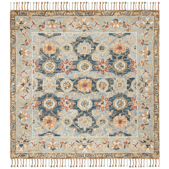 SAFAVIEH Aspen Andi Southwestern Wool Area Rug, Grey/Navy, 9' x 9' Square