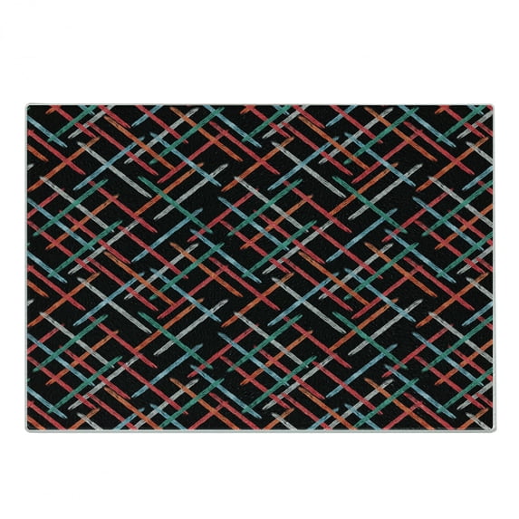 Abstract Cutting Board, Contemporary Style Color Bars with Watercolor Paintbrush Effects on Black Backdrop, Decorative Tempered Glass Cutting and Serving Board, Small Size, Multicolor, by Ambesonne