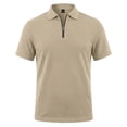 thumbnail image 5 of idosla Mens Quarter Zip Polo Shirts Casual Summer Knit Textured Short Sleeve Shirt Beach Vacation Stretchy Golf Shirts (Khaki, S), 5 of 9