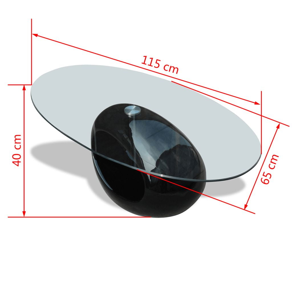 Kepooman Home Modern Oval End Side Coffee Table with Glass Top, Black Kepooman Home Modern Oval End Side Coffee Table with Glass Top, Black