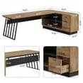 thumbnail image 2 of 71-Inch L-Shaped Executive Desk, Large Office Desk with Cabinet and Shelves, Oak and Black, 2 of 7