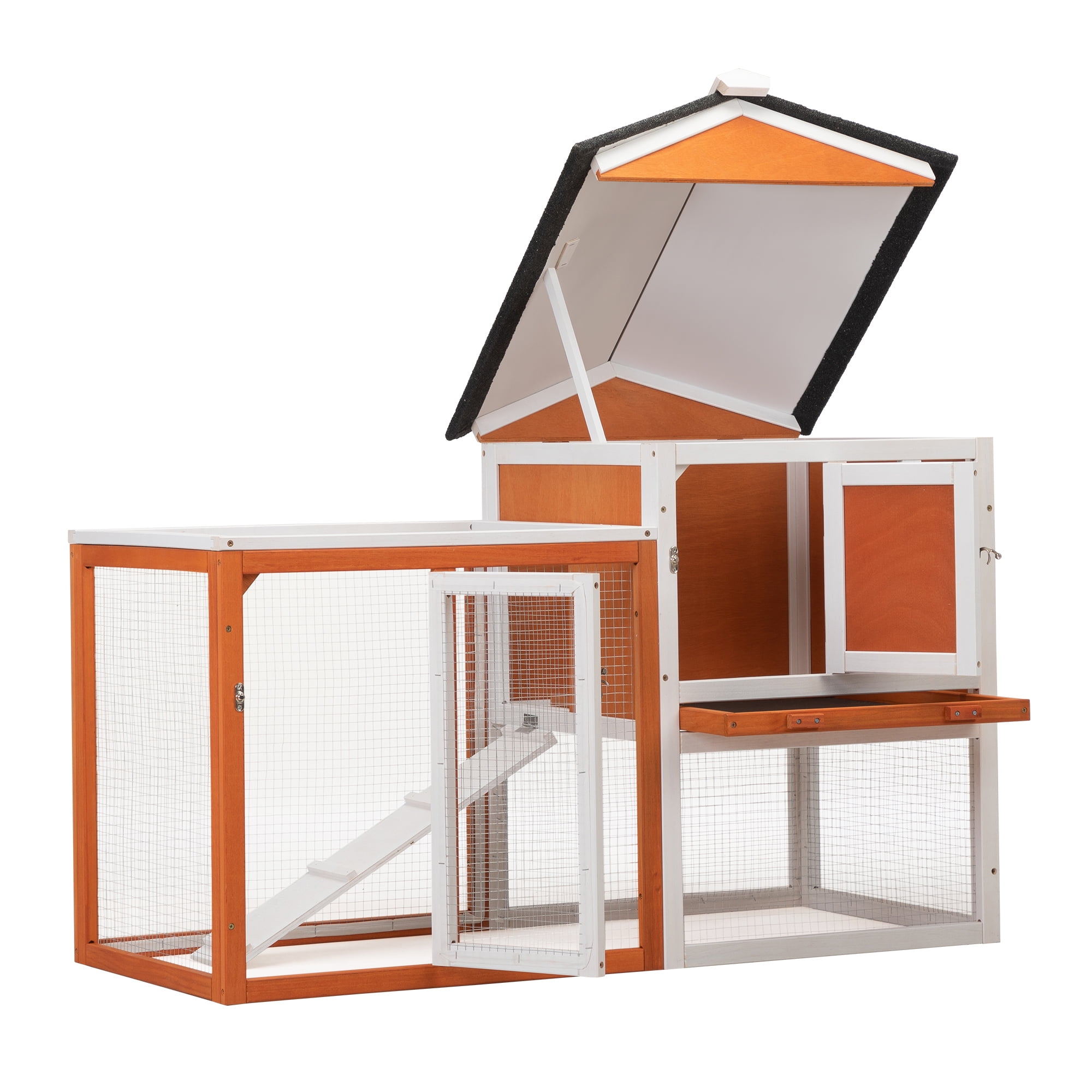 Pefilos 47" Deluxe Wooden Chicken Coop Hen House, Rabbit Wood Hutch, Indoor Outdoor Bunny Cage with Run, No Leak Tray and UV Panel, Natural