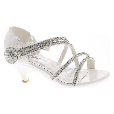 

Forever Glamour-28 Kids Rhinestone Flower Sparkling Bling Heel designed Dress Sandals White/White 10