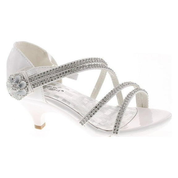 Forever Glamour-28 Kids Rhinestone Flower Sparkling Bling Heel designed Dress Sandals, White/White, 3