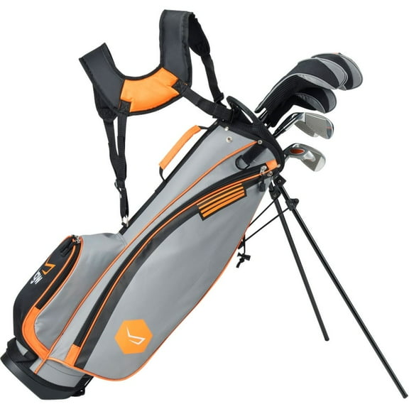 TGW Junior Packaged Golf Club Sets Ages 9-12 Drvr/Fwy/Hyb/3Irns/Putter/Bag Graphite Orange/Grey Right