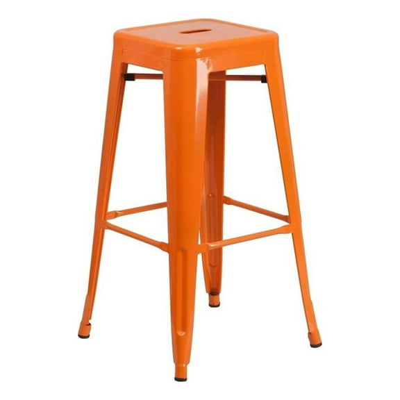 Bowery Hill 30'' Contemporary Metal Backless Bar Height Stool in Orange