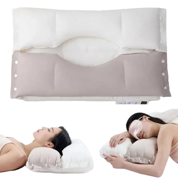 Soft and Hard Dual-Zone Neck Support Pillow, 3-in-1 Ear Protection Contour Pillow Suitable for Both Sides and Detachable, Cervical Neck Pillows for Sleeping, for Side and Back Sleepers