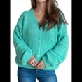 thumbnail image 2 of Suéter Tipo Cárdigan con Botones para Mujer, de Otoño, Holgado e Informal, de Punto Azul y Verde S, 2 of 9