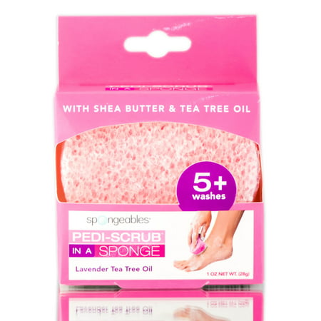 Spongeables 4-In-1 Pedi-Scrub Foot Buffer (Pink Daisy) 5+ Washes 1.0 oz Lavender-Tea Tree Oil (Best Essential Oils For Body Scrubs)