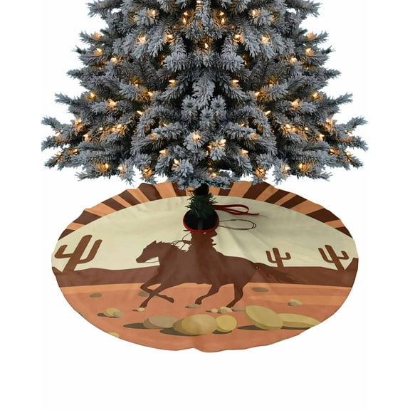 Western Cowboy Christmas Tree Skirt 48 Inches Large Christmas Skirt Tree, Brown Orange Striped Abstract Art Tree Skirt Christmas Decorations for Fireplace Party Holidays Indoor Outdoor