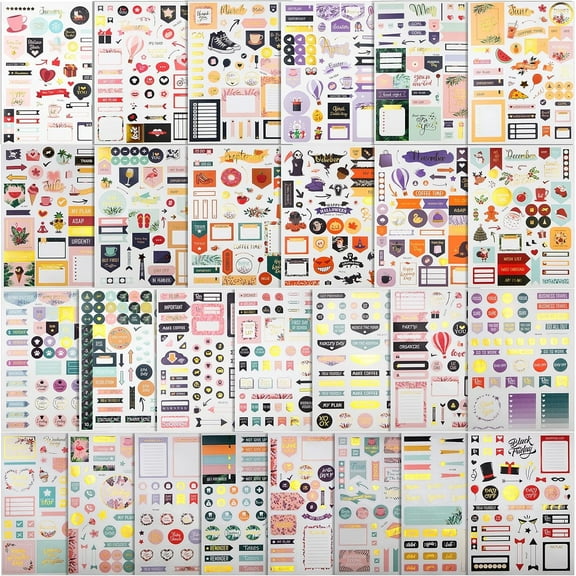 FEMBW 1230PCS Planner Stickers, 27 Sheets Value Pack Stickers for Planner, Scrapbook, Journal and Calendar