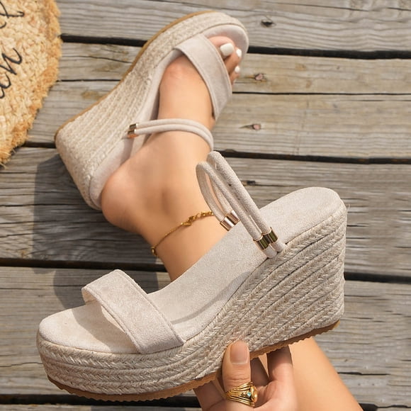 Fankiway Women's Espadrille Wedge Sandals Adjustable Ankle Strap Non-Slip Comfortable Summer Khaki 7