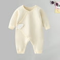 thumbnail image 5 of KyCheLot Newborn Baby Romper Homewear Side Snap Long Sleeve V Neck Jumpsuit Sleepwear 0-6 Months, 5 of 5