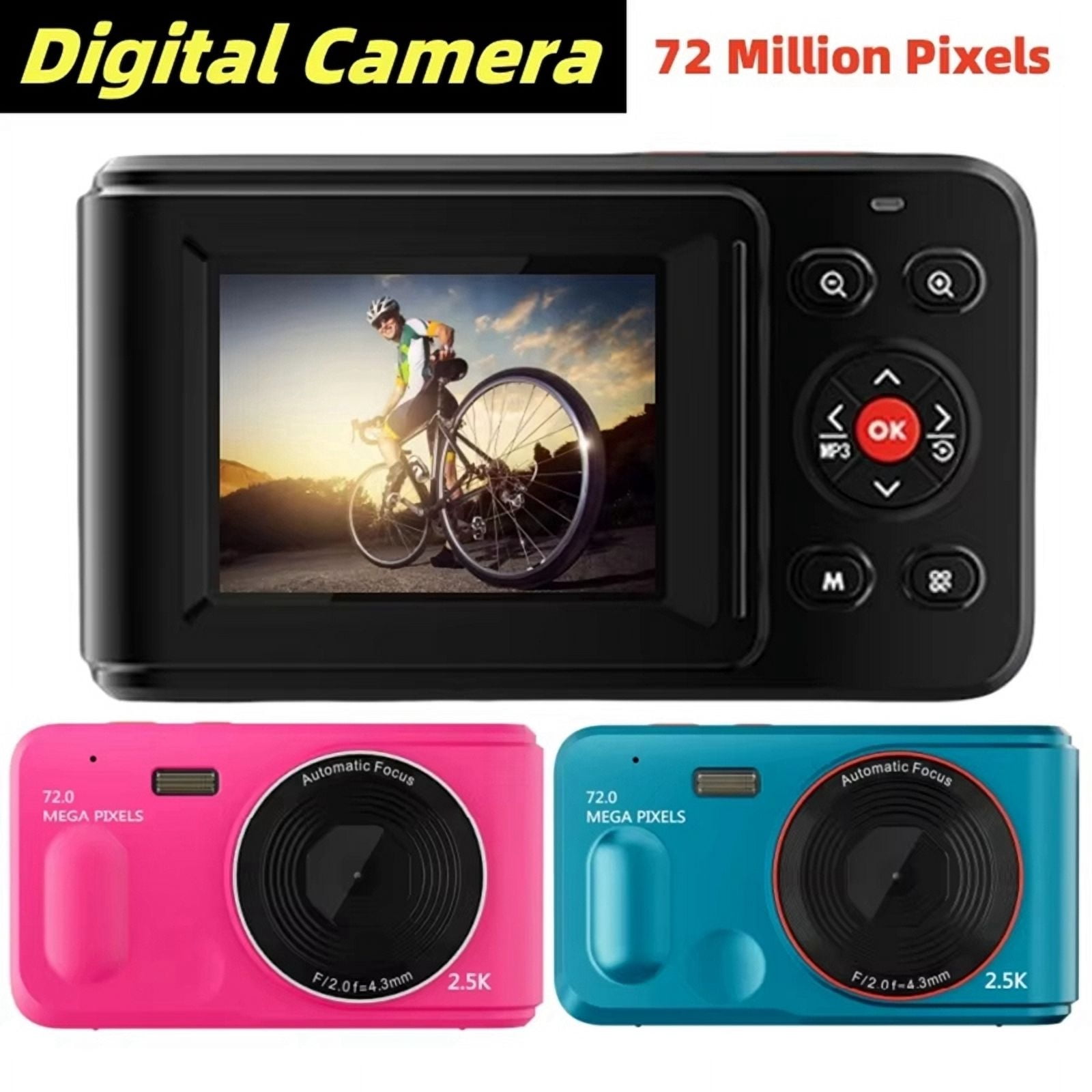 Digital Camera 16x Digtal Zoom Auto Focus 2.5K HD 72MP Digital Camcorder Camera for Home Outdoor Travel Red