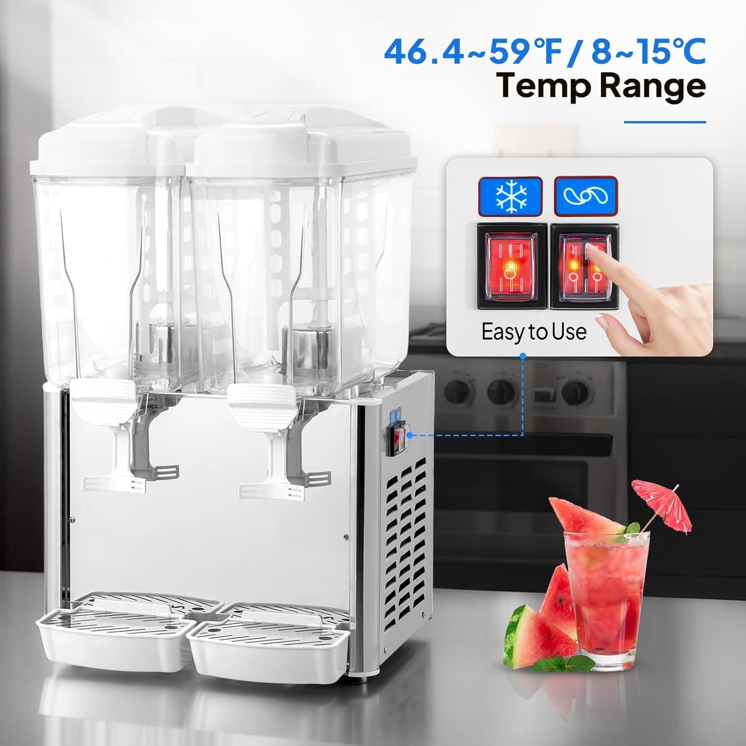 Ktaxon 9.6Gal Commercial Beverage Dispenser, 2-Tank Stainless Steel Drink Dispenser with Thermostat, 110V