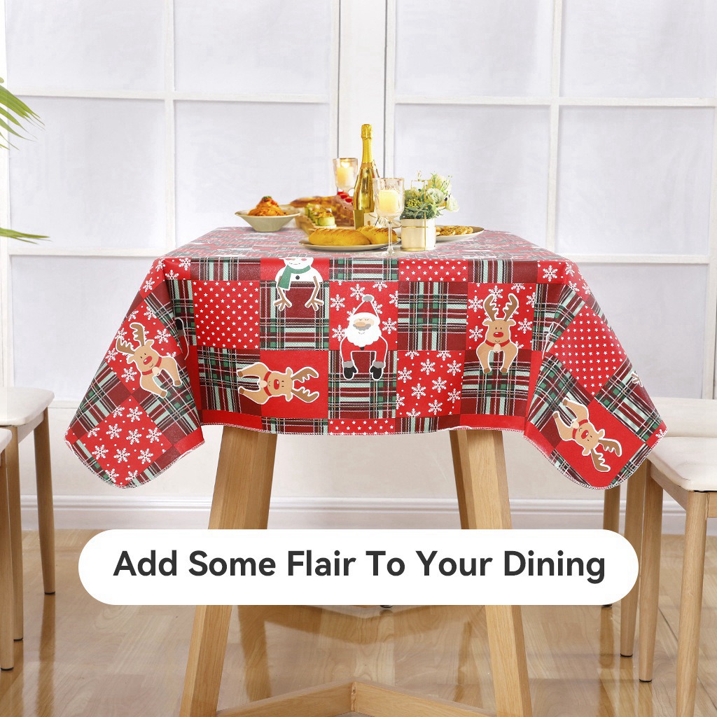 Ray Star 52x90in Christmas Rectangle Tablecloth - Waterproof Spill Proof Red Table Cover, Washable Table Cloths for Dinner, Parties, Holiday Decorations