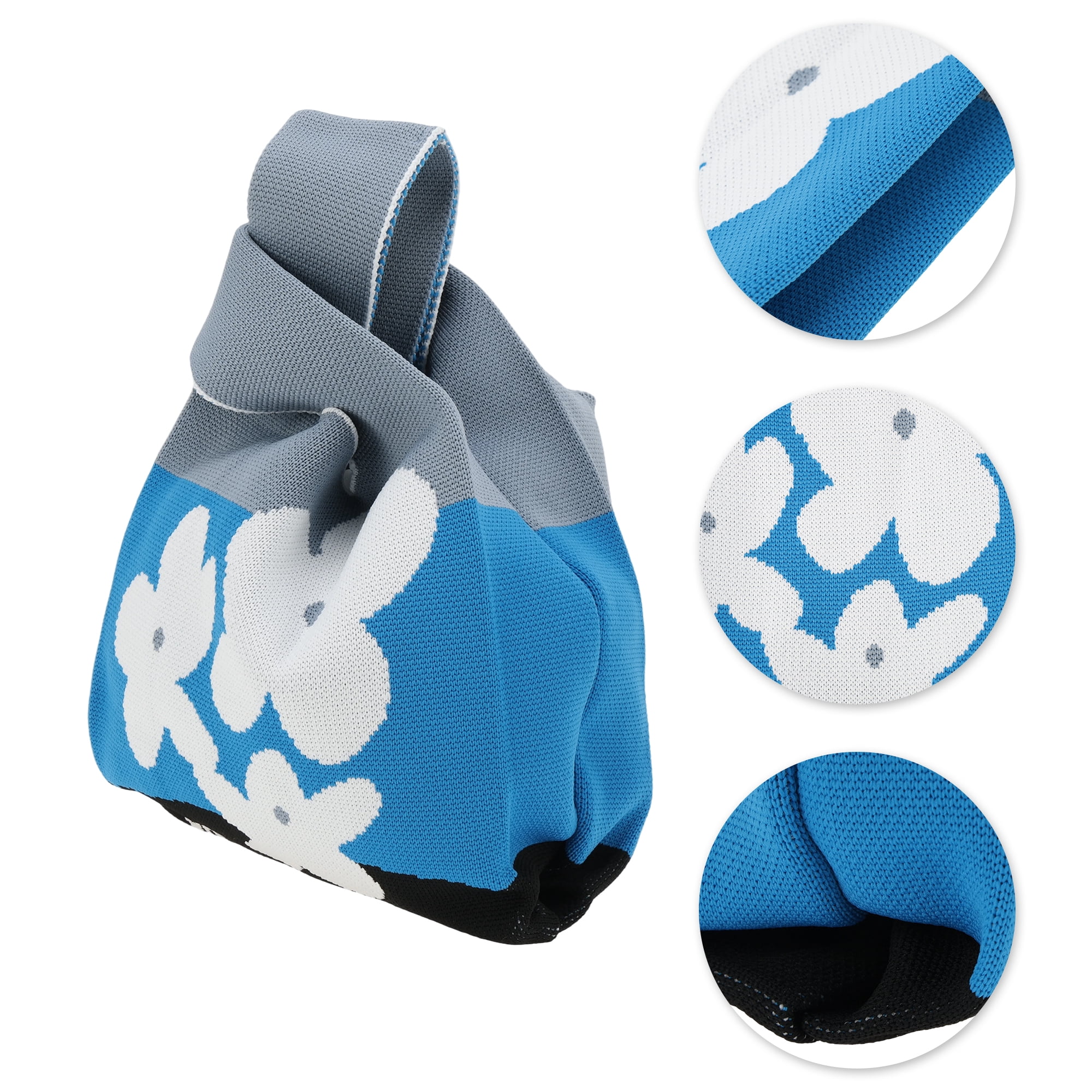 Unique Bargains Simple Stylish Flower Letter Knitted Wrist Bag for Everyday Use Blue