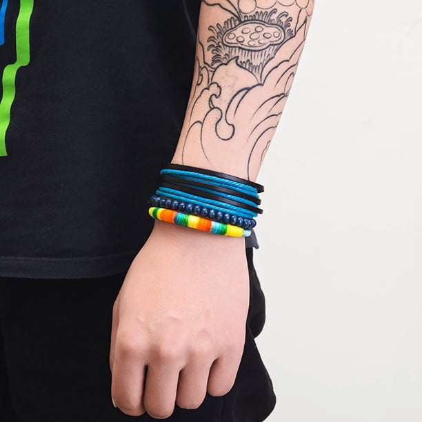 Pulseras para mujer, regalos para mujeres y hombres, pulsera de cuero tejida vintage, juego de pulseras de cuero de aleación, joyería de pulsera