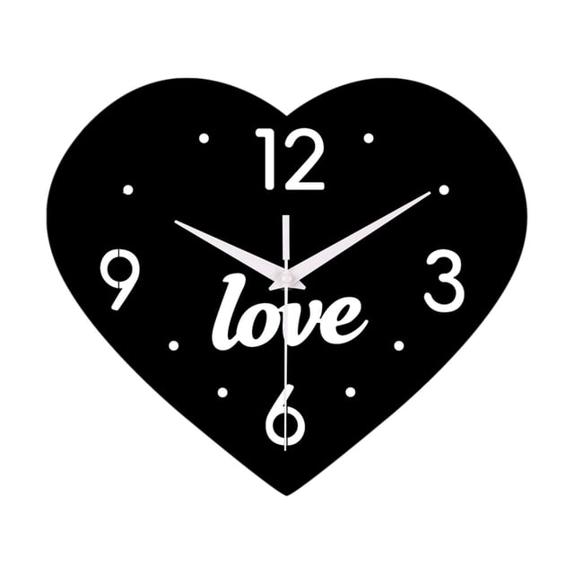 Reloj de pared con forma de corazón, decoración para el hogar, adorno de pared minimalista, moderno y creativo. Negro
