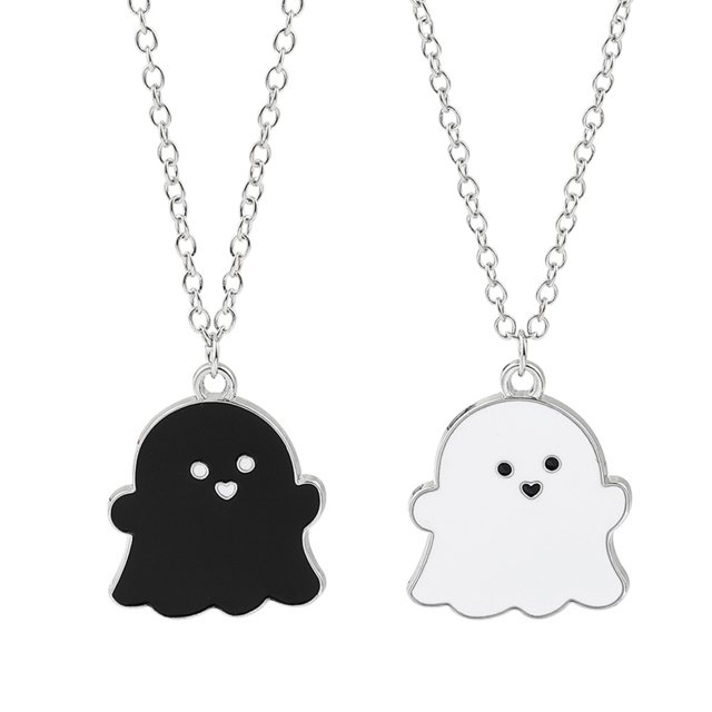 2 collares con colgante de fantasma blanco y negro, encantador collar con dije de fantasma para mujeres, niñas, amistad, pareja, joyería conmemorativa, día de San Valentín, disfraz de Halloween, deco TUNC Sencillez
