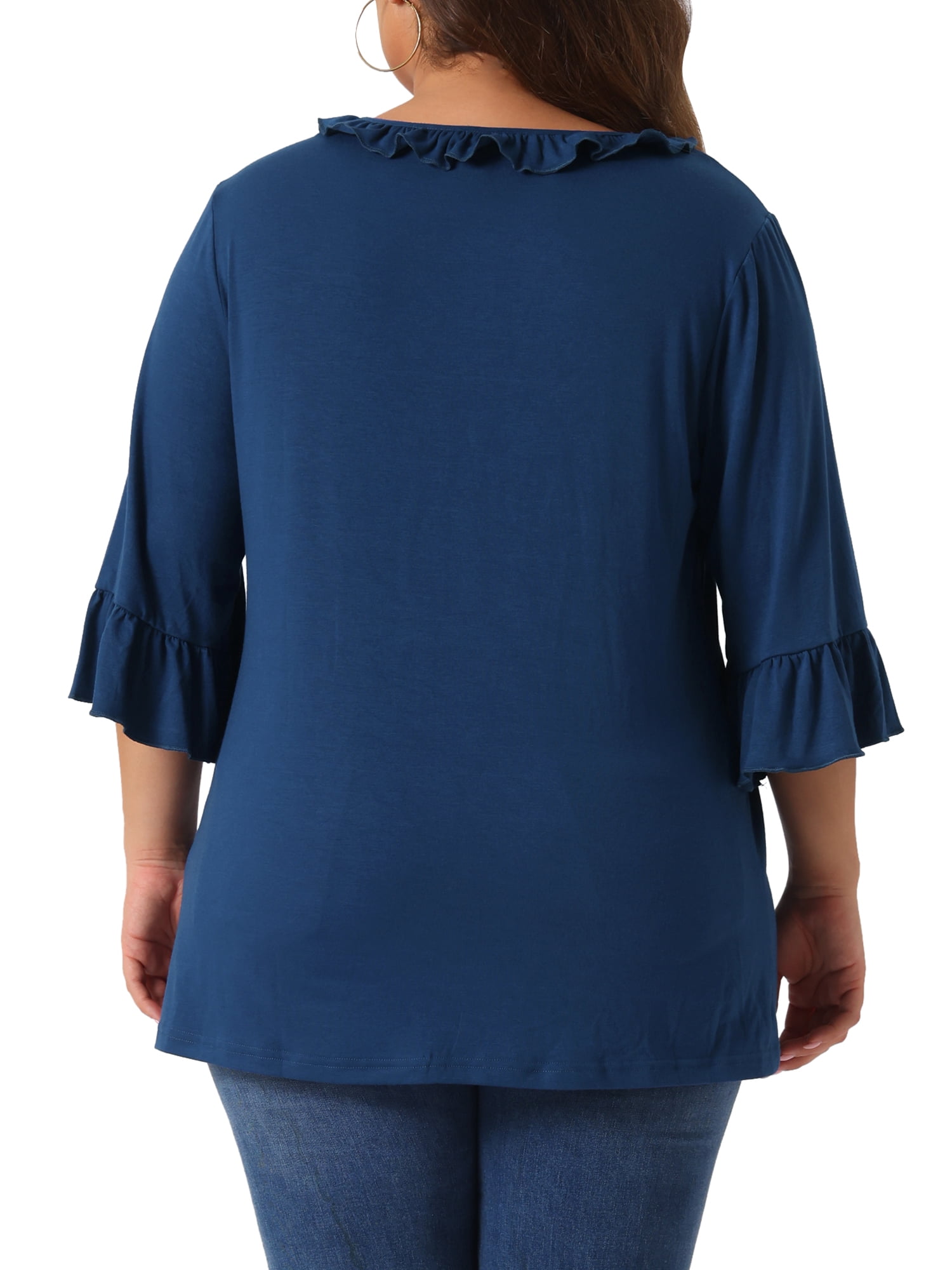 DARING DIVA Women's Plus Ruffle V Neck Tunic Dressy Top 4X Blue