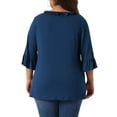thumbnail image 4 of DARING DIVA Women's Plus Ruffle V Neck Tunic Dressy Top 1X Blue, 4 of 6