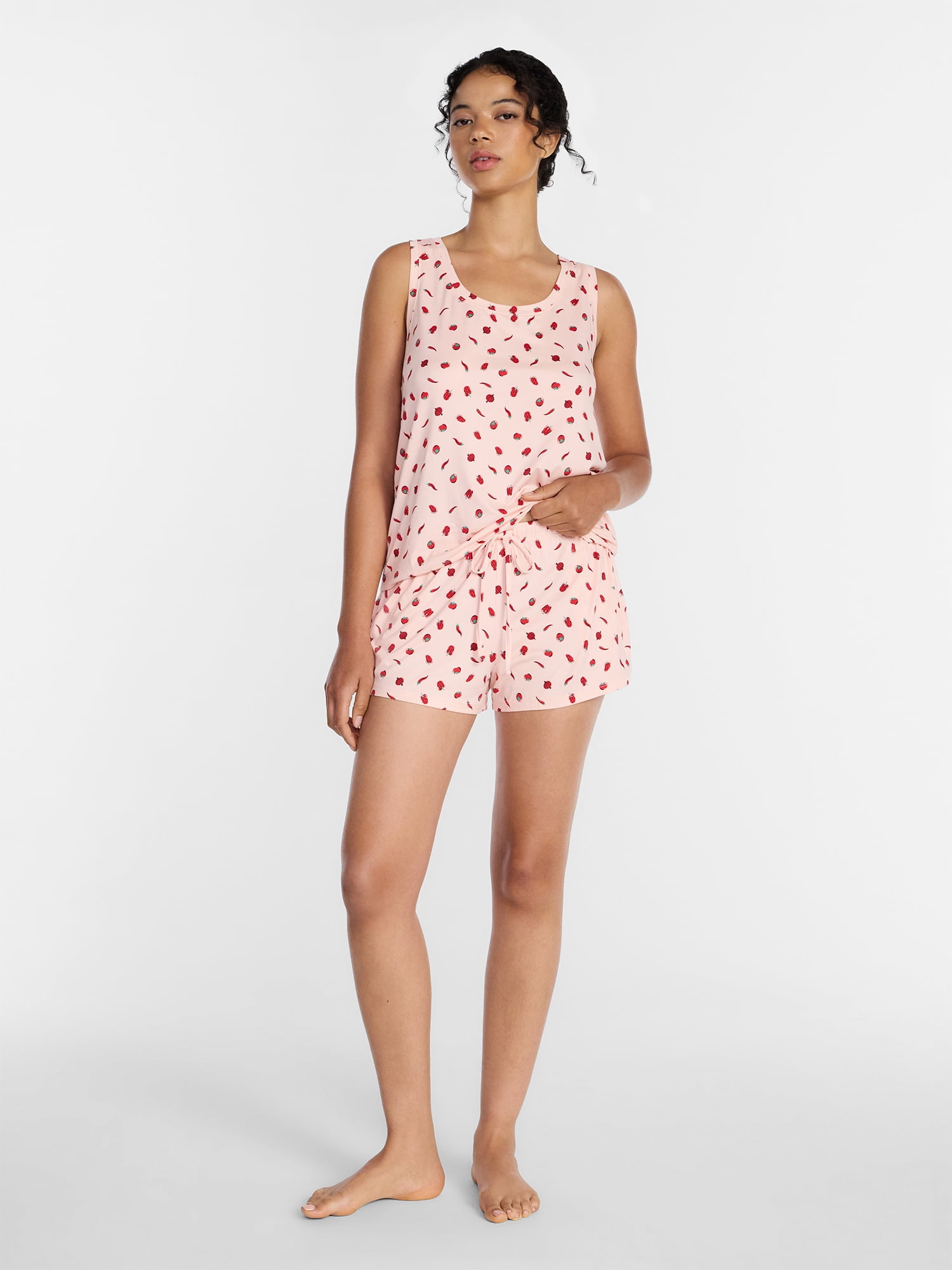 Joyspun Women's Tank Top and Shorts Pajama Set, 2-Piece, Sizes XS-3X