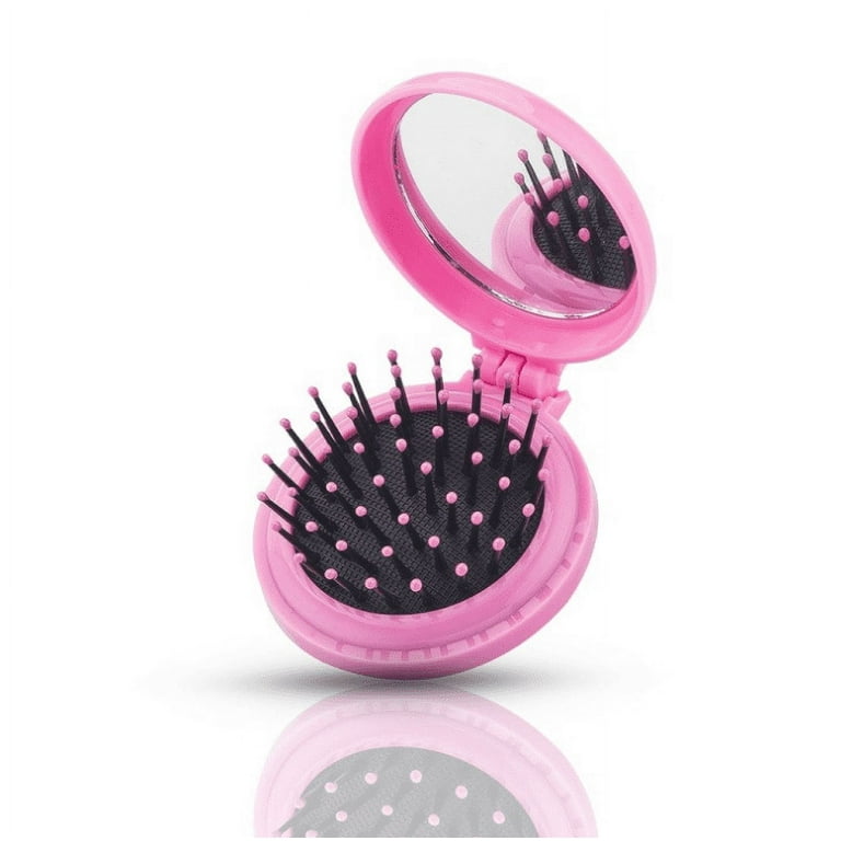 Heldig 4 Pcs Folding Travel Mirror Hair Brushes Round Mirror, Round Folding  Pocket Hair Brush Mini Hair Comb Compact Travel Size Hair Massage Comb for  Women and Girls 