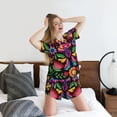 thumbnail image 5 of Lafuoo Colorful Floral Embroidery Mexican Pattern Women's Round Neck Short Sleeve Pajamas Set, Button Pajamas Elastic Band Pajamas Home Wear-4X-Large, 5 of 8