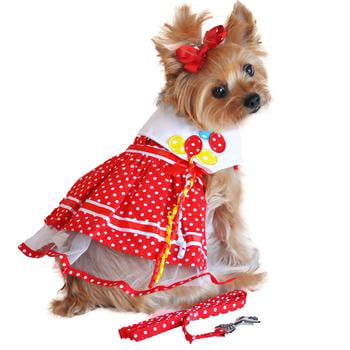 Medium Red Heats and Polka Dots Personalized Pet Dress Harness & Leash Dress Harness Embroidered Pet ID Pet Clothes