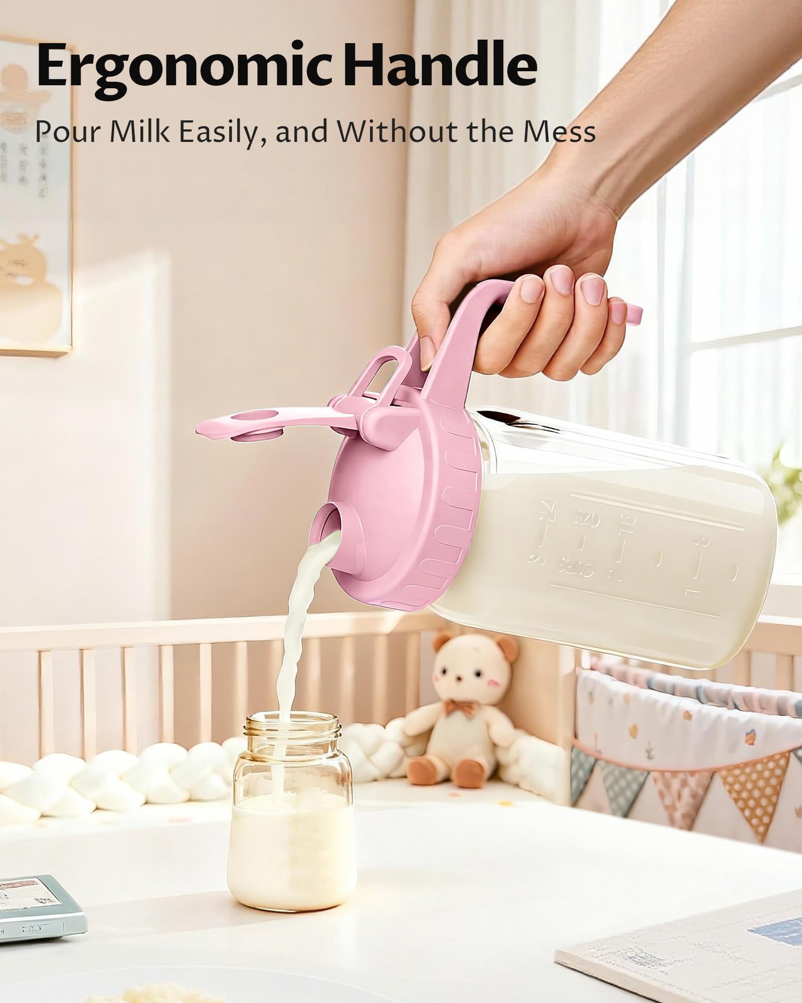 2-pack 32oz Breast Milk Pitcher - Airtight  Leak-proof Lids Easy Pour Spout Glass Storage Container For Breastmilk Formula & Beverages Wide Mouth