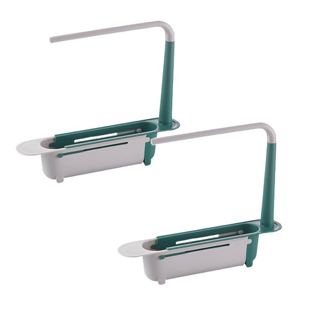 Oleegame 2PC Shower Soap Dish With Hook Minimalist Telescopic 2-in-1 Sink Storage Rack Holder Dishwashing Cloth Rack Green