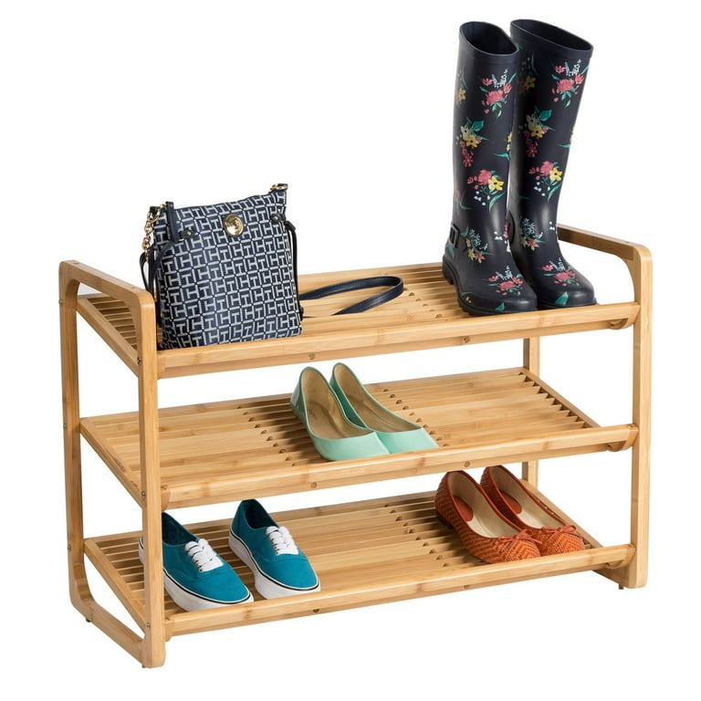 Shoe Rack 3 Tier, Natural Bamboo Stackable Shoe Shelf Shoe Storage Org –  oyrel