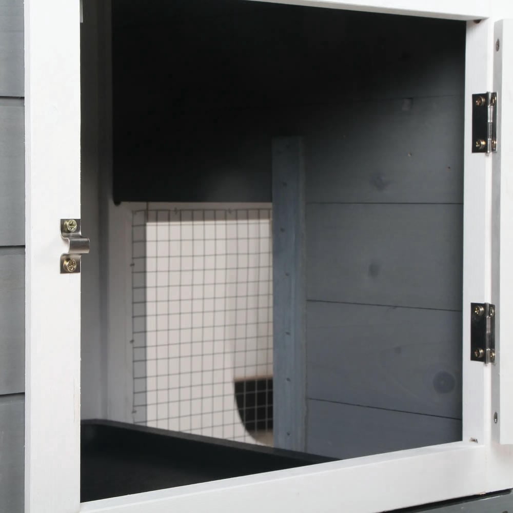 Spaco 2-tier Indoor Rabbit Enclosure, Wood Hutch Backyard Small Animal House Ramp Outdoor Run Enclosed, Guinea Pig Cage, Gray