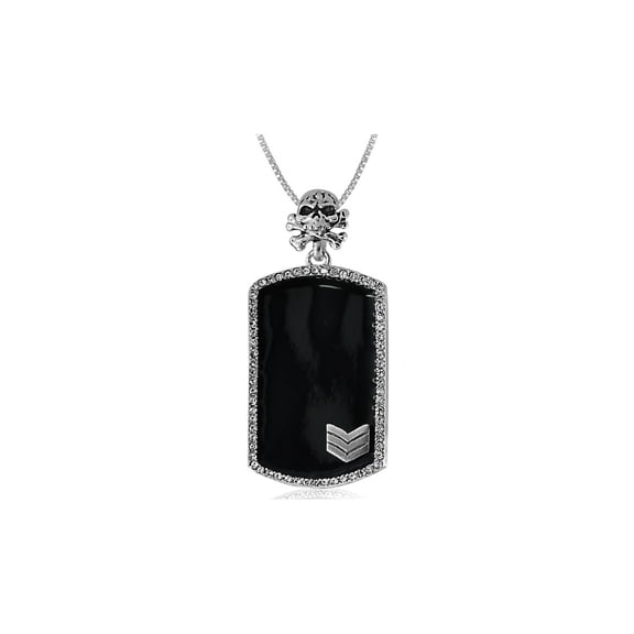 David Sigal Skull Dog Tag with Synthetic Crystal in Stainless Steel for Men