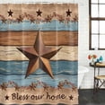 thumbnail image 2 of Western Texas Star Retro Bathroom Shower Curtains with 12 Hooks Polyester Waterproof Shower Curtain for Bathtubs Vintage Farmhouse Blue Brown Wood Grain Decorative Bathroom Curtain 36x78 Inches, 2 of 8