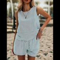 thumbnail image 4 of Conjuntos de Dos Piezas de Verano para Mujer: Camiseta Sin Mangas y Pantalones Cortos A Juego, Chándal de Algodón A Rayas, Rayas , Talla XXL, 4 of 8